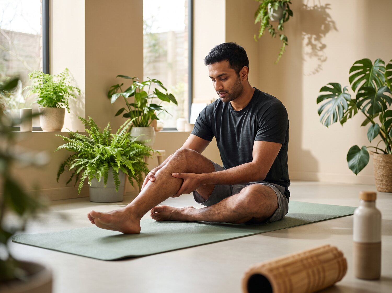 Man massaging his calf after a workout