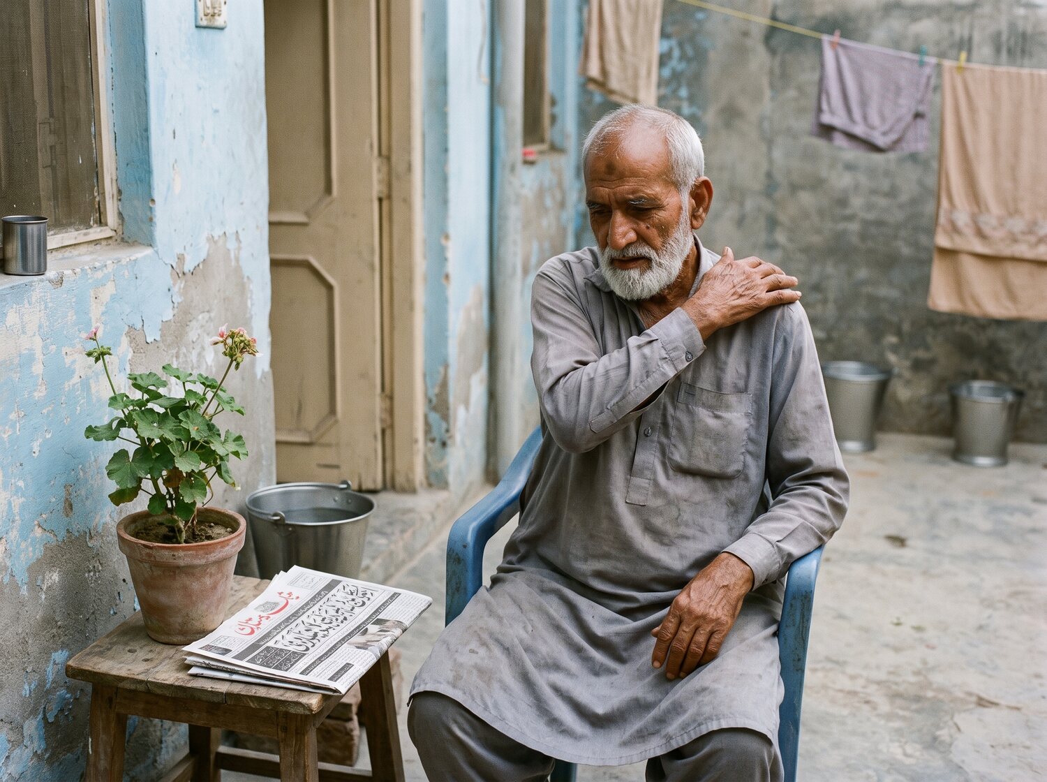 Older man easing shoulder tension